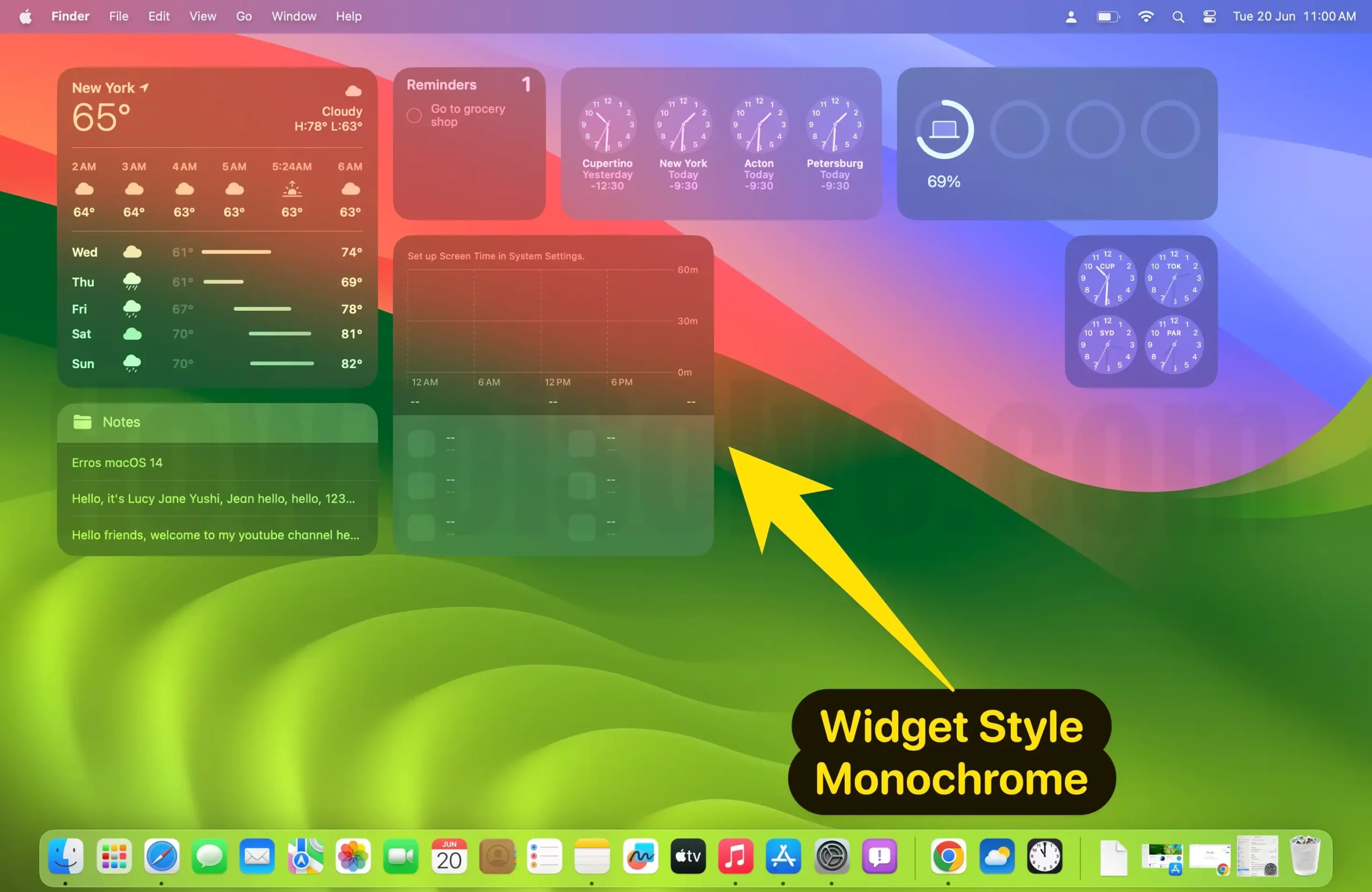 Widget Style Monochrome on Mac Desktop