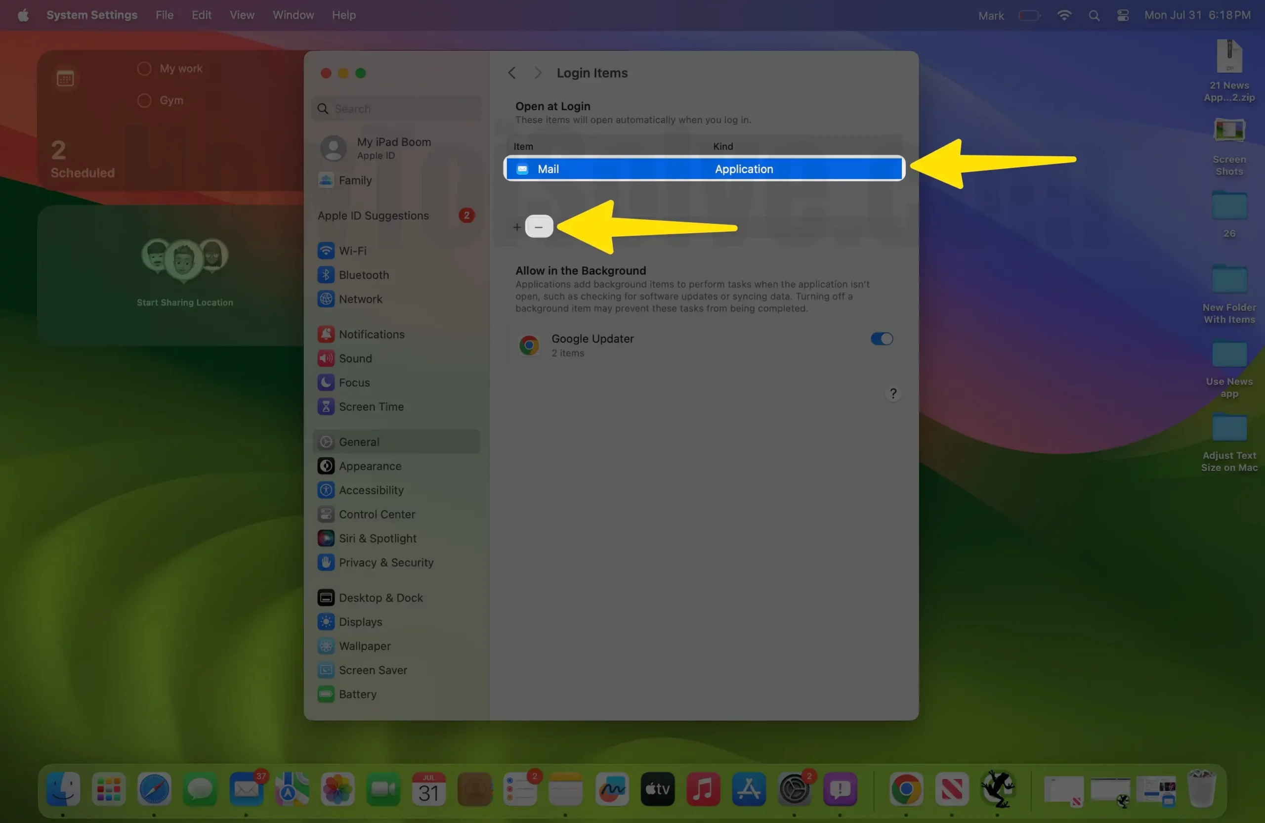 Remove apple mail app from login items
