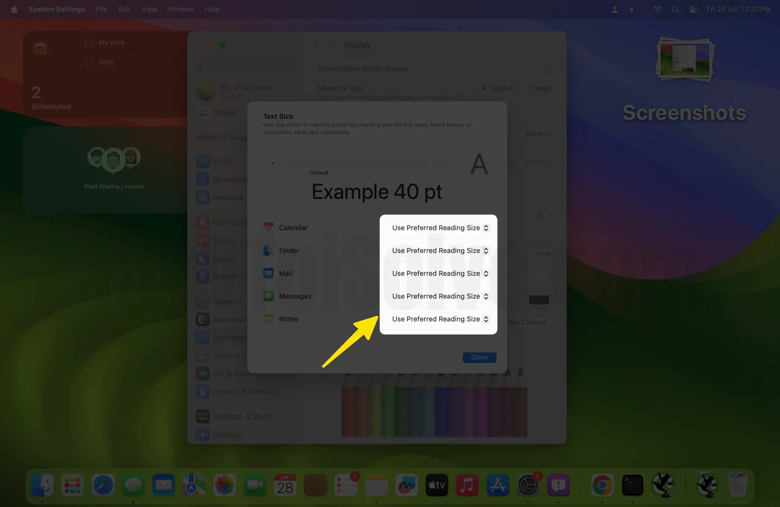 Change App Text size from Settings on Mac