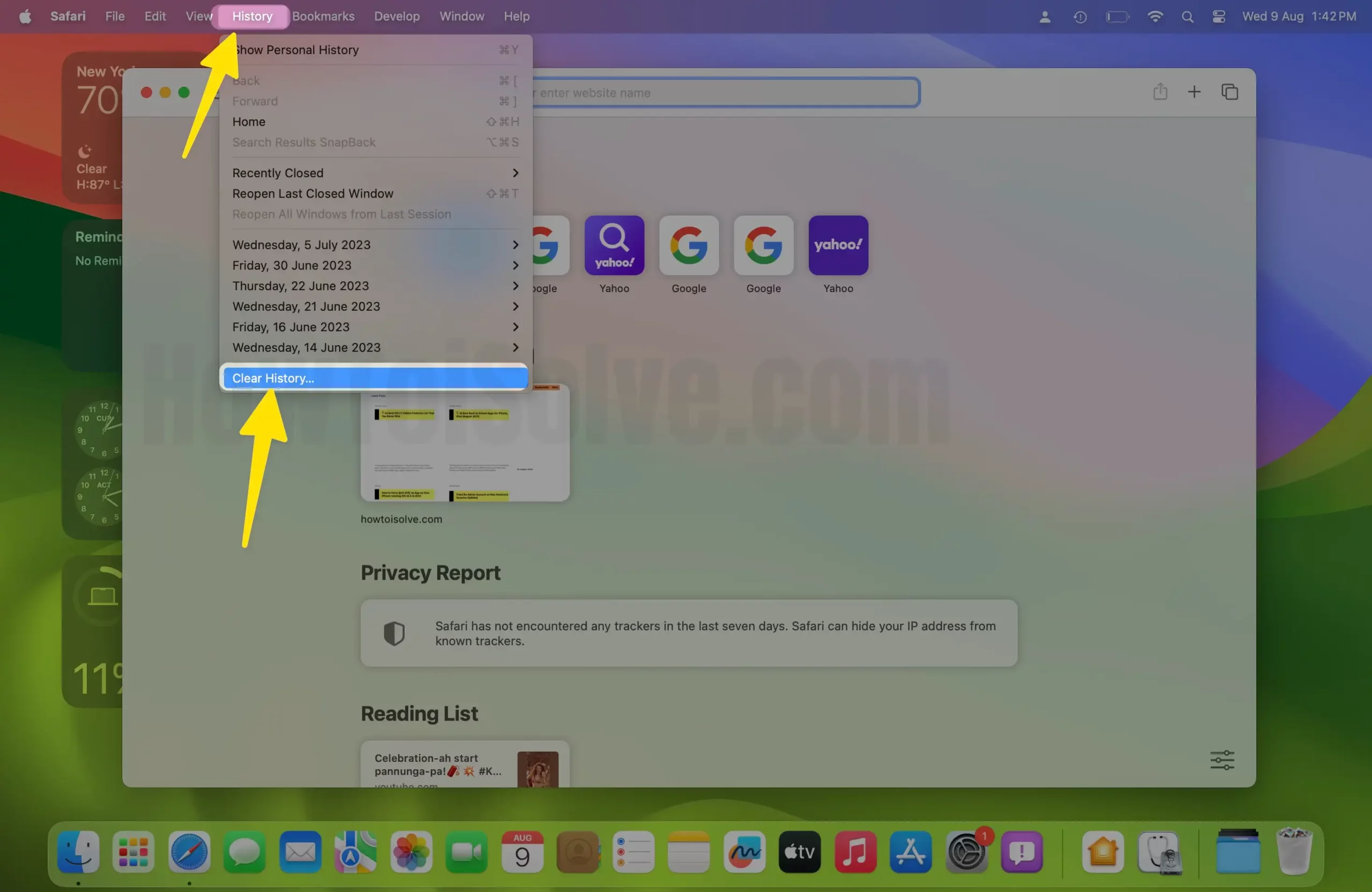 Clear History Options in Safari Mac