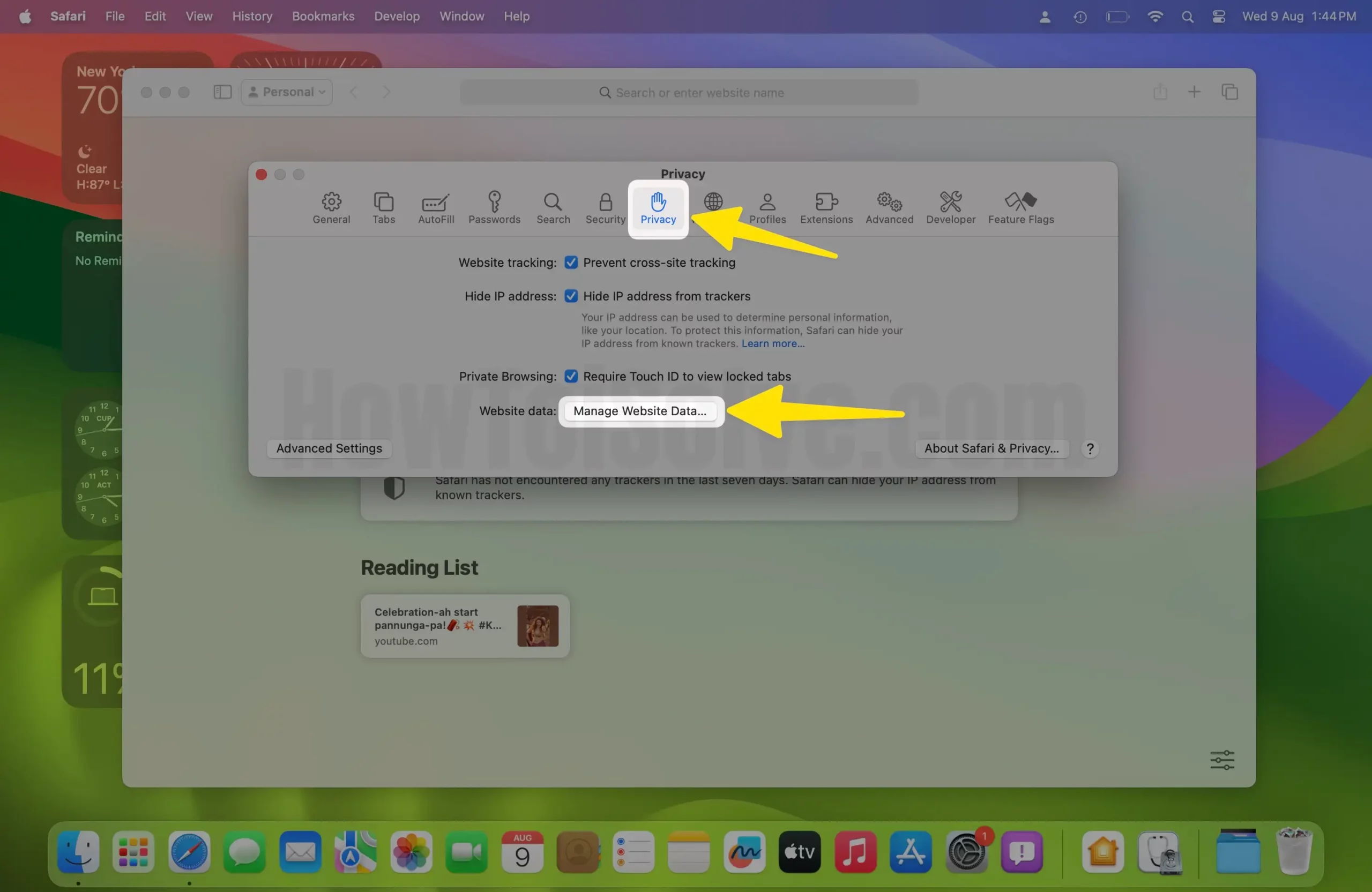 Manage Website Data on Safari Mac