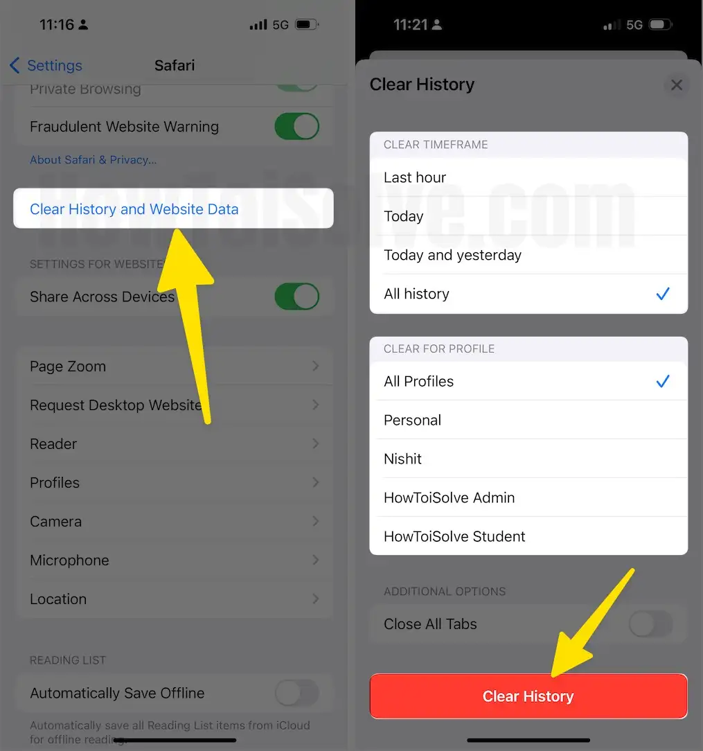 Clear History and Website Data for Safari on iPhone