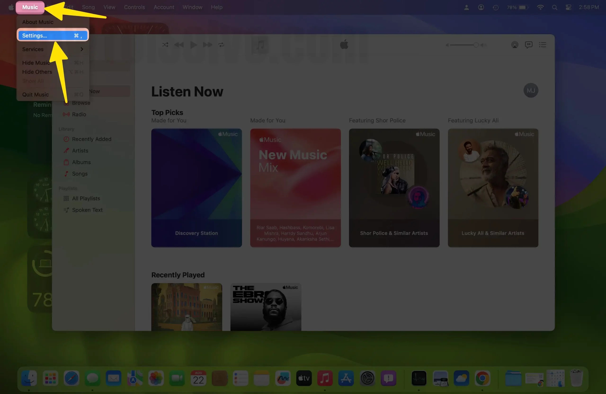 Open Music App Settings on Mac