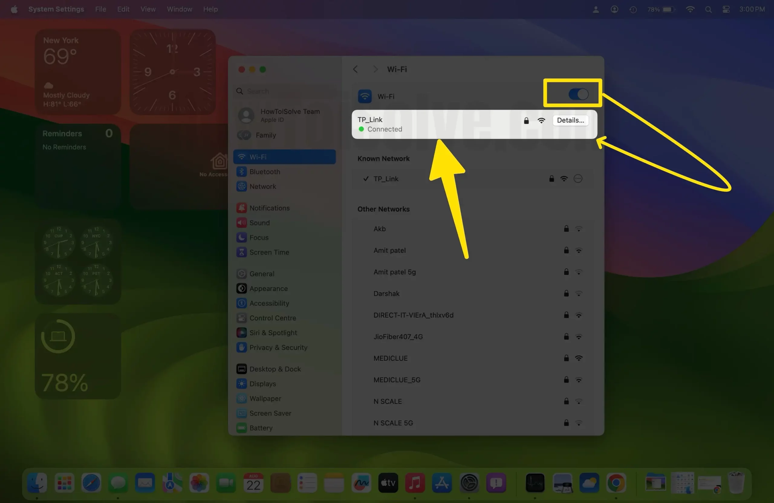 Turn on WiFi and Make Sure Connected to Mac