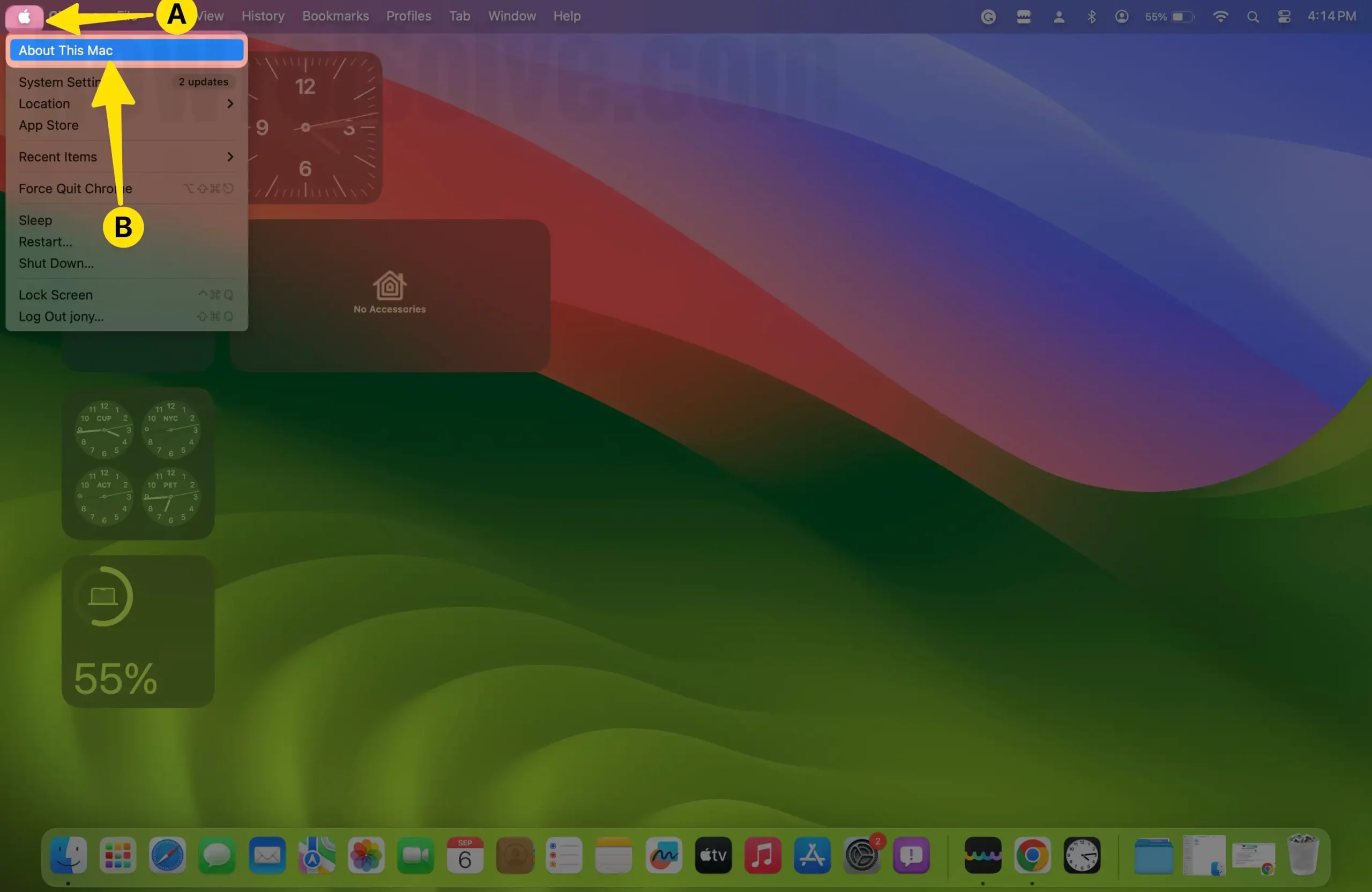 Open About this Mac in Apple logo at top left corner