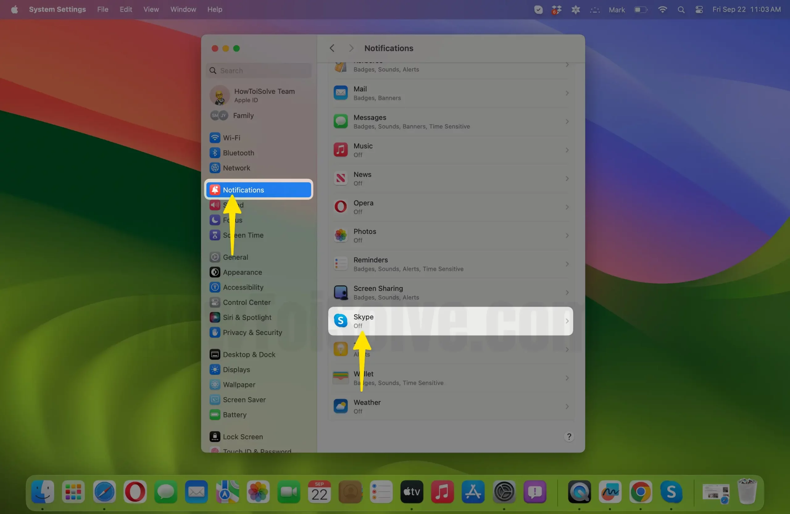 Open app notifications settings on Mac