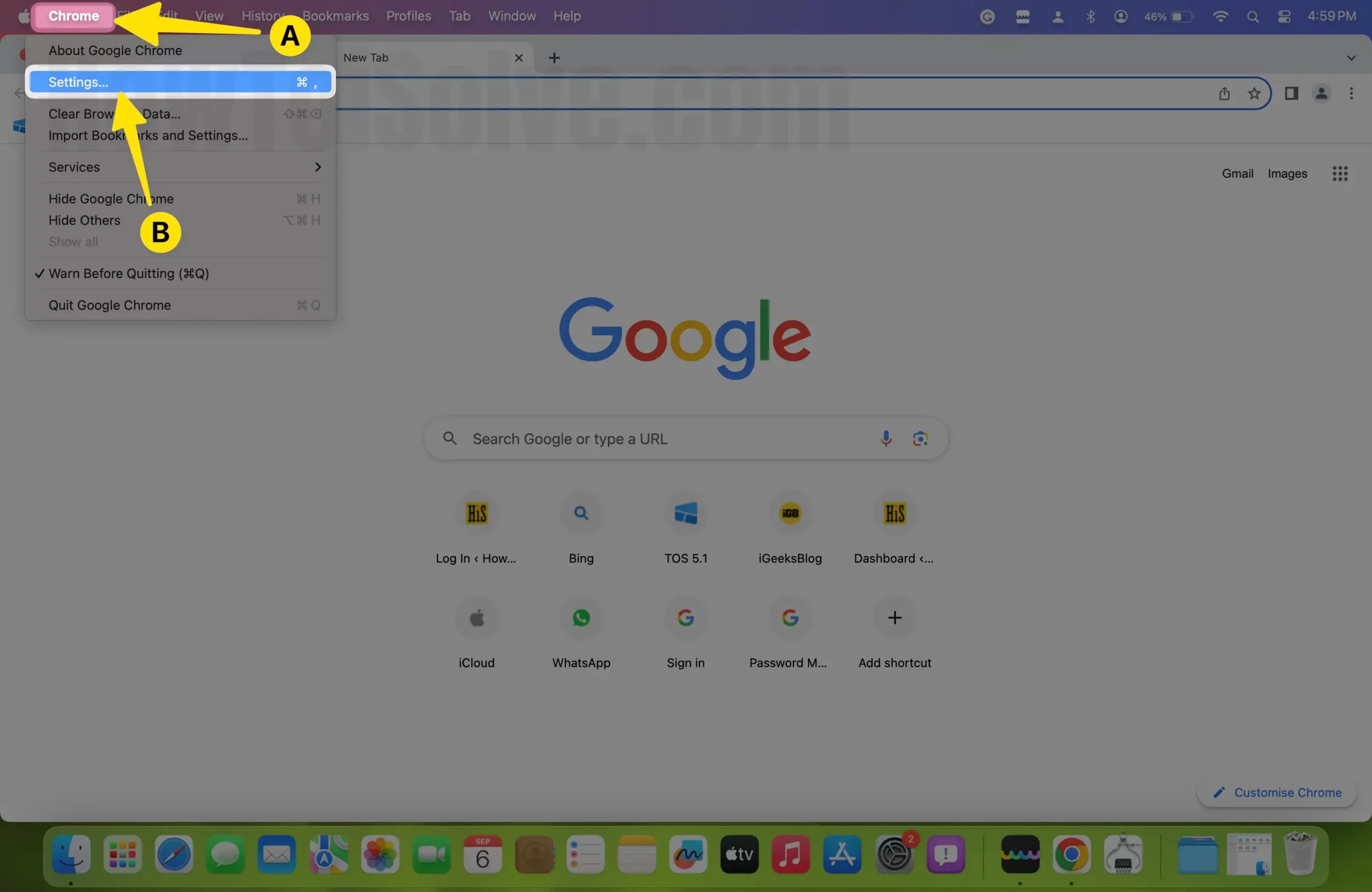 Go to the chrome tap settings on mac