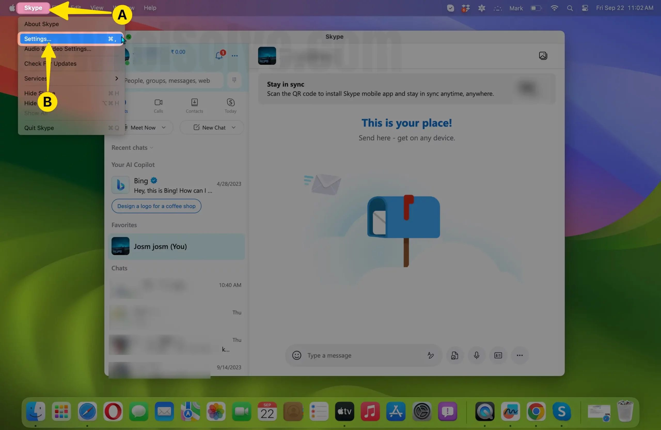 Open skype click settings on mac