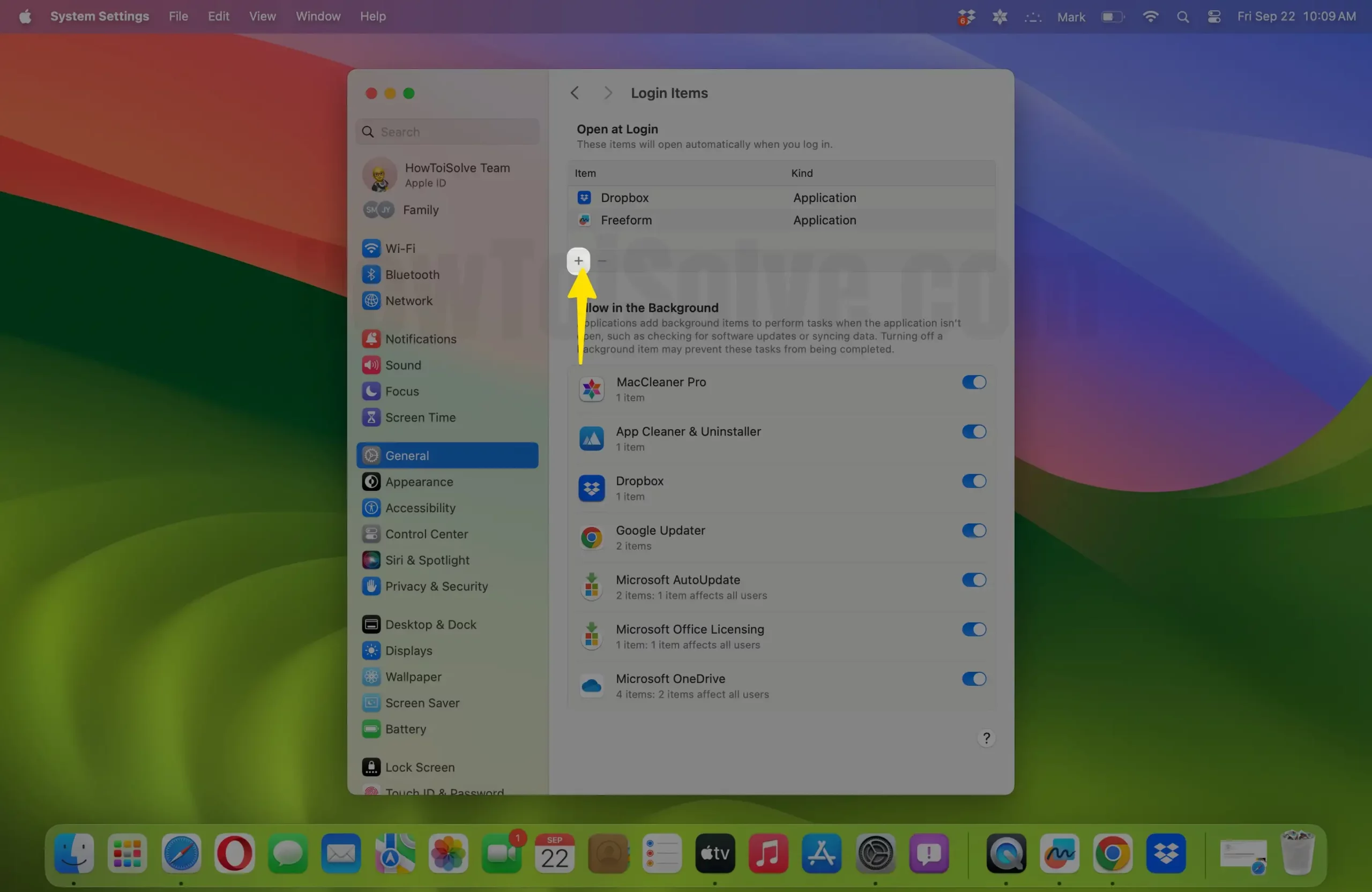 Add app in login items on mac