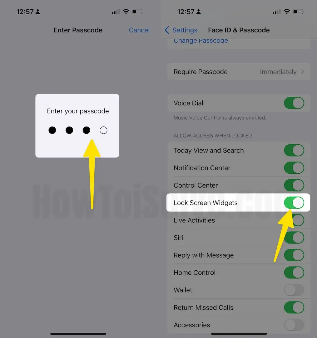 Enter your passcode next screen, enable the toggle next to lock screen widgets on iphone