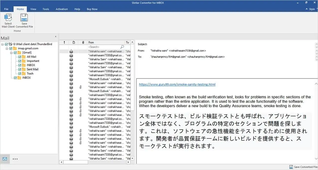 software displays an enhanced preview of all MBOX mail items in a three-pane preview window