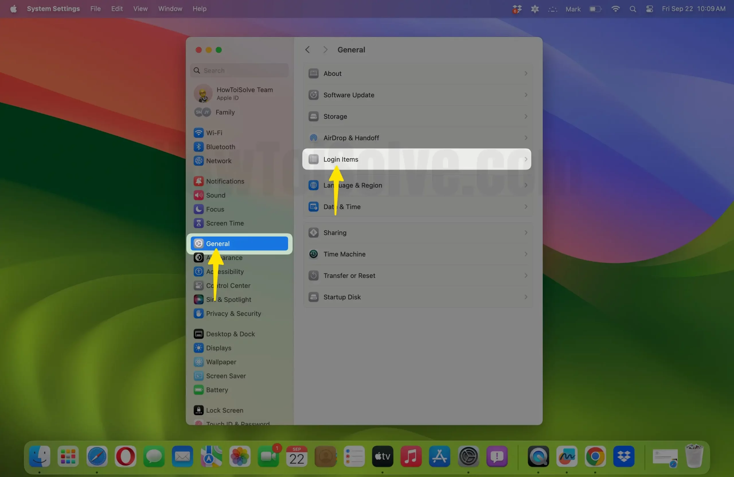 Login items settings on Mac