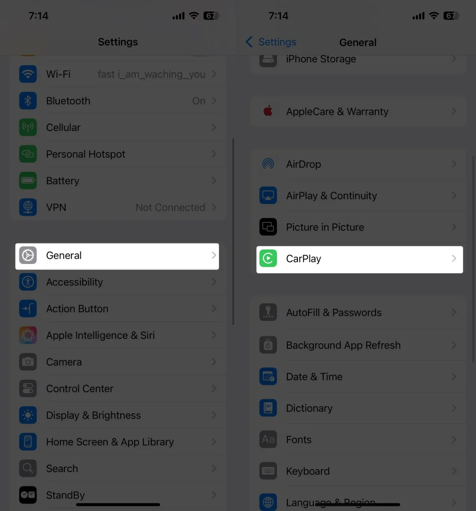 go to settings and tap general and choose carplay