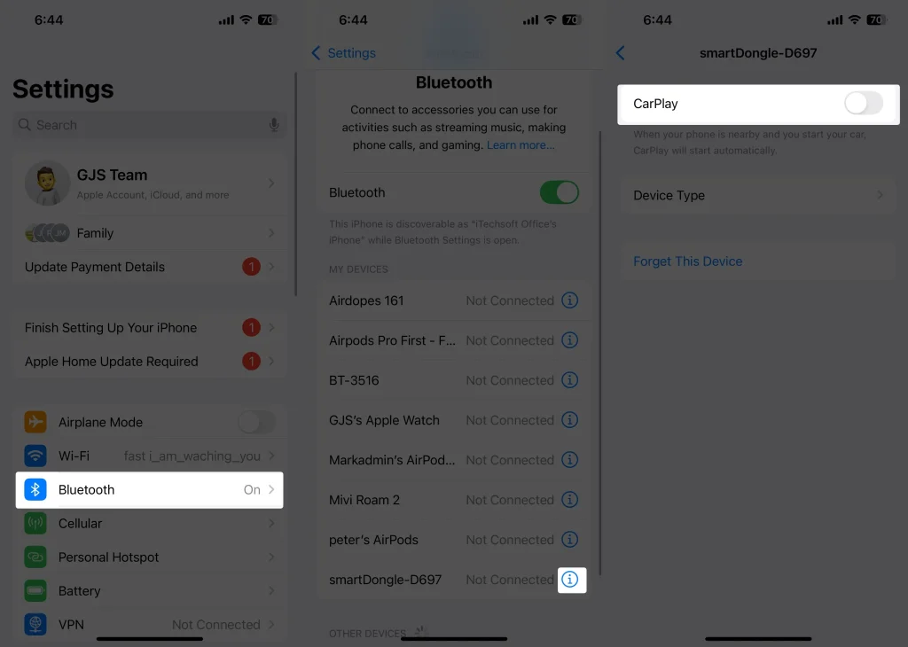 turn off carplay toggle on iPhone