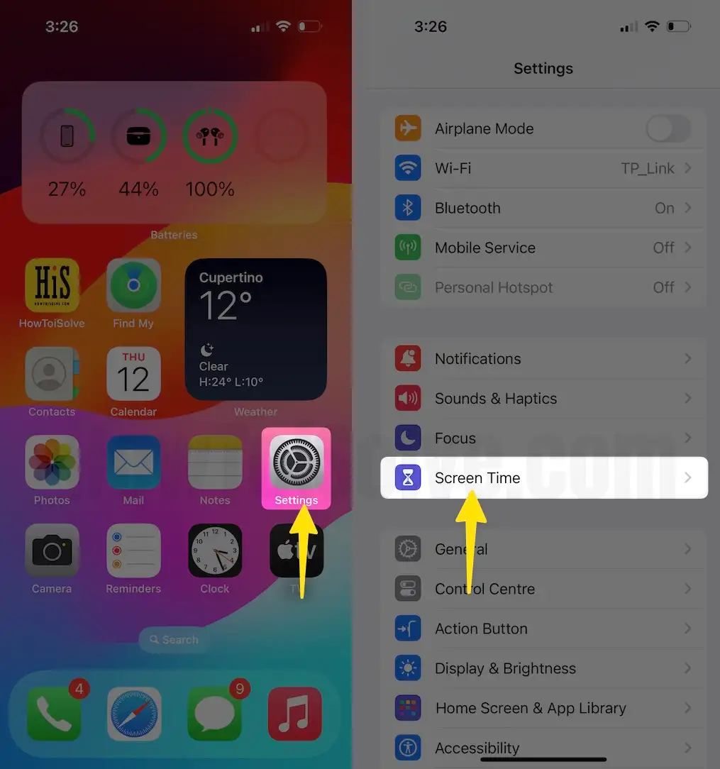 Open Screen Time Settings App On iPhone