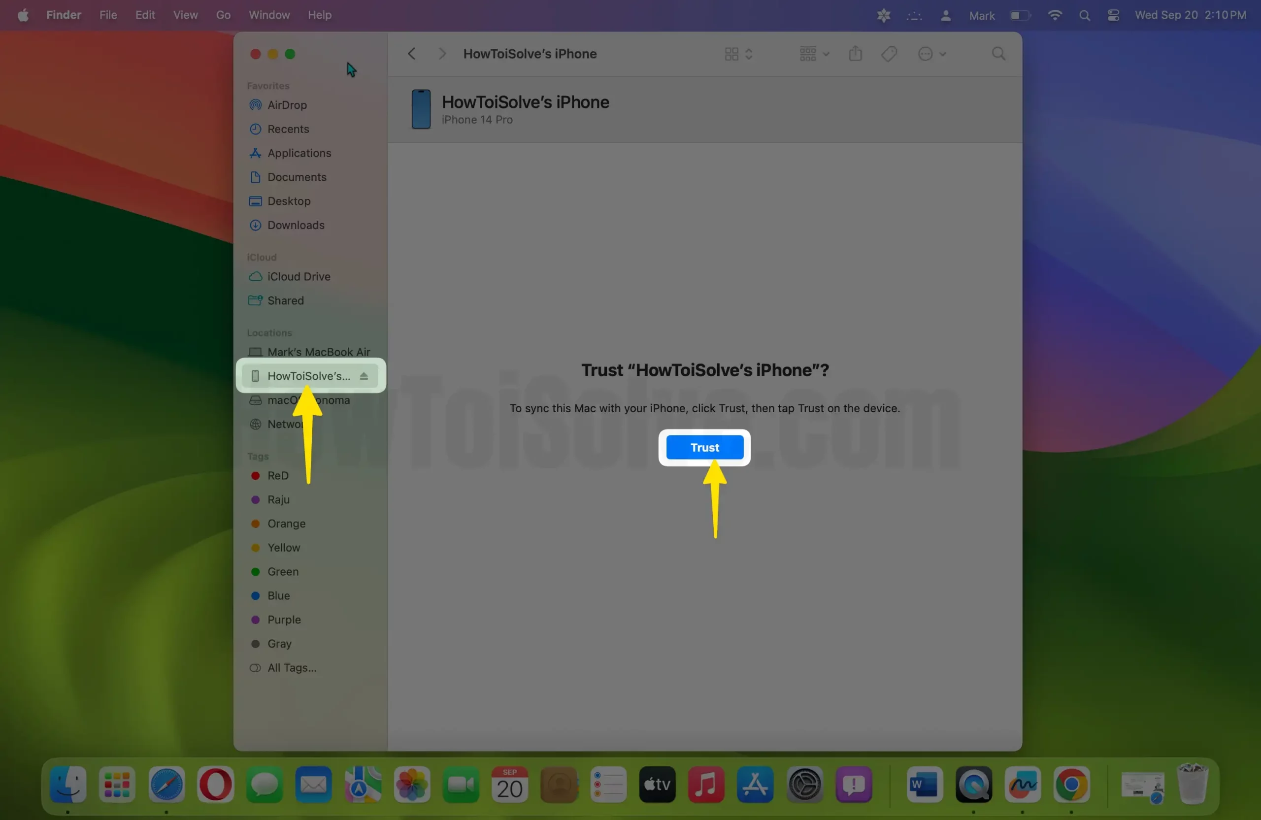 Select Trust iPhone Connection In Finder On Mac