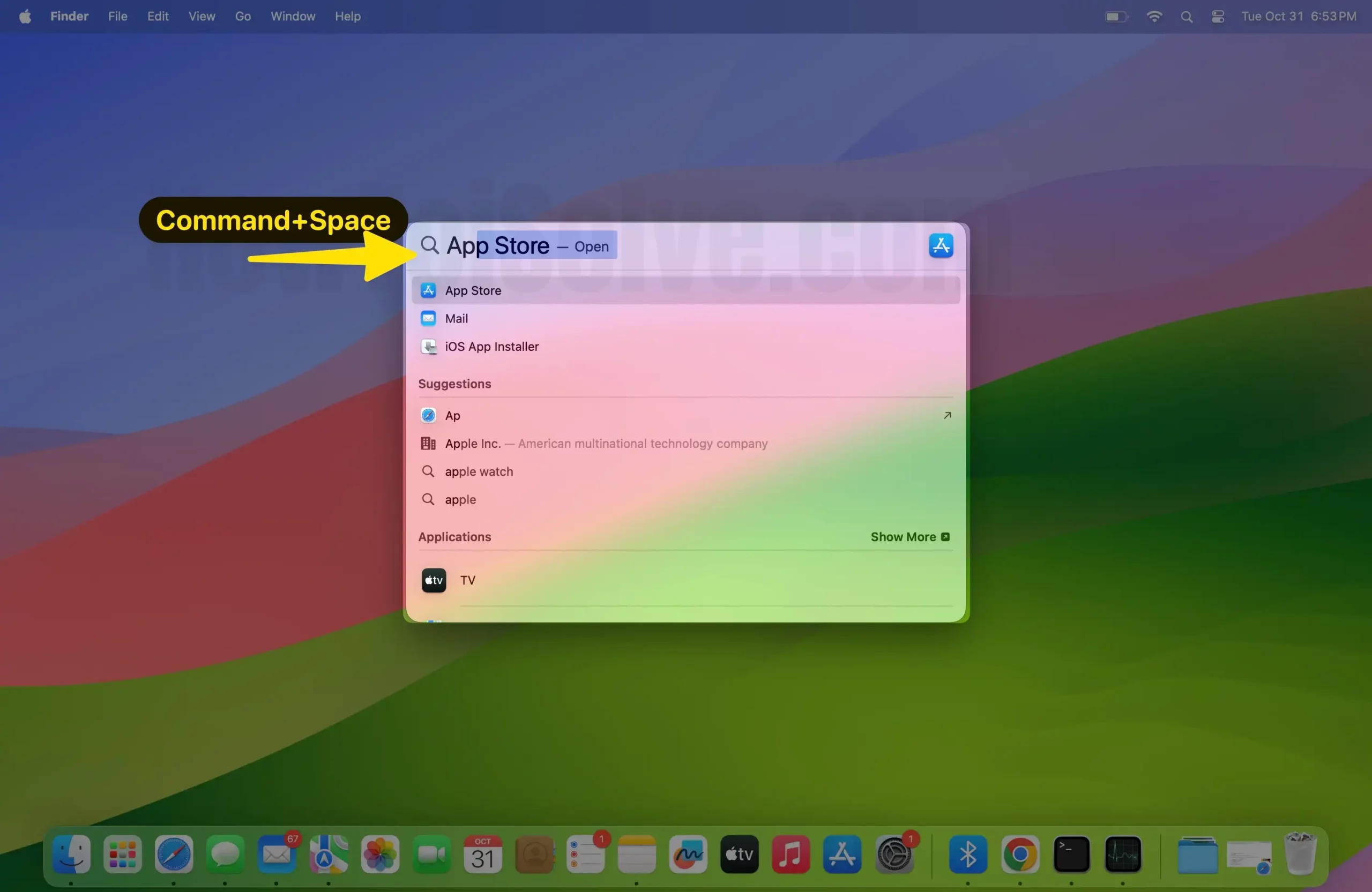 Press Command+Space Search to Open the App Store On Mac