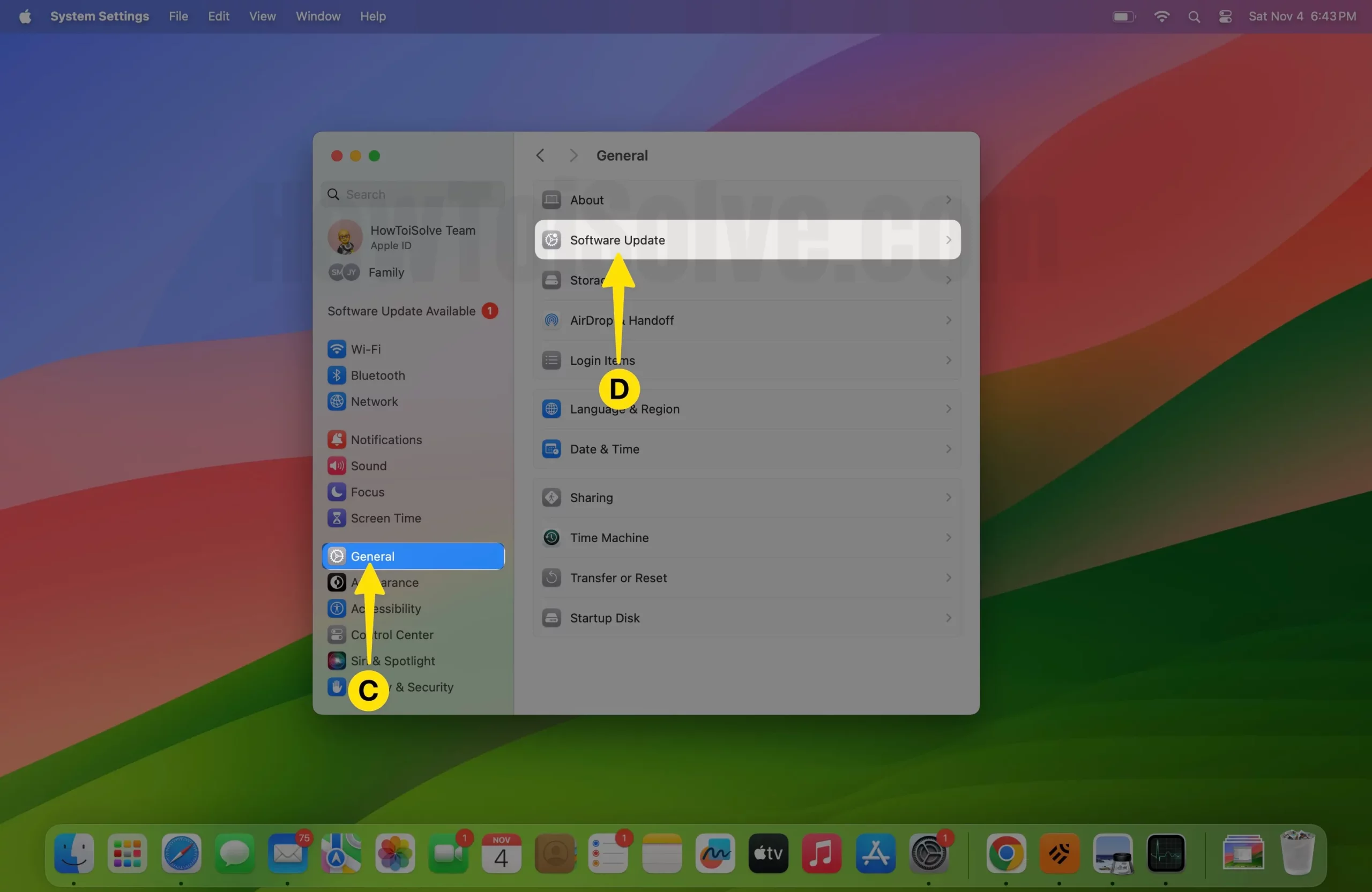 Choose General Select Software Update On Mac