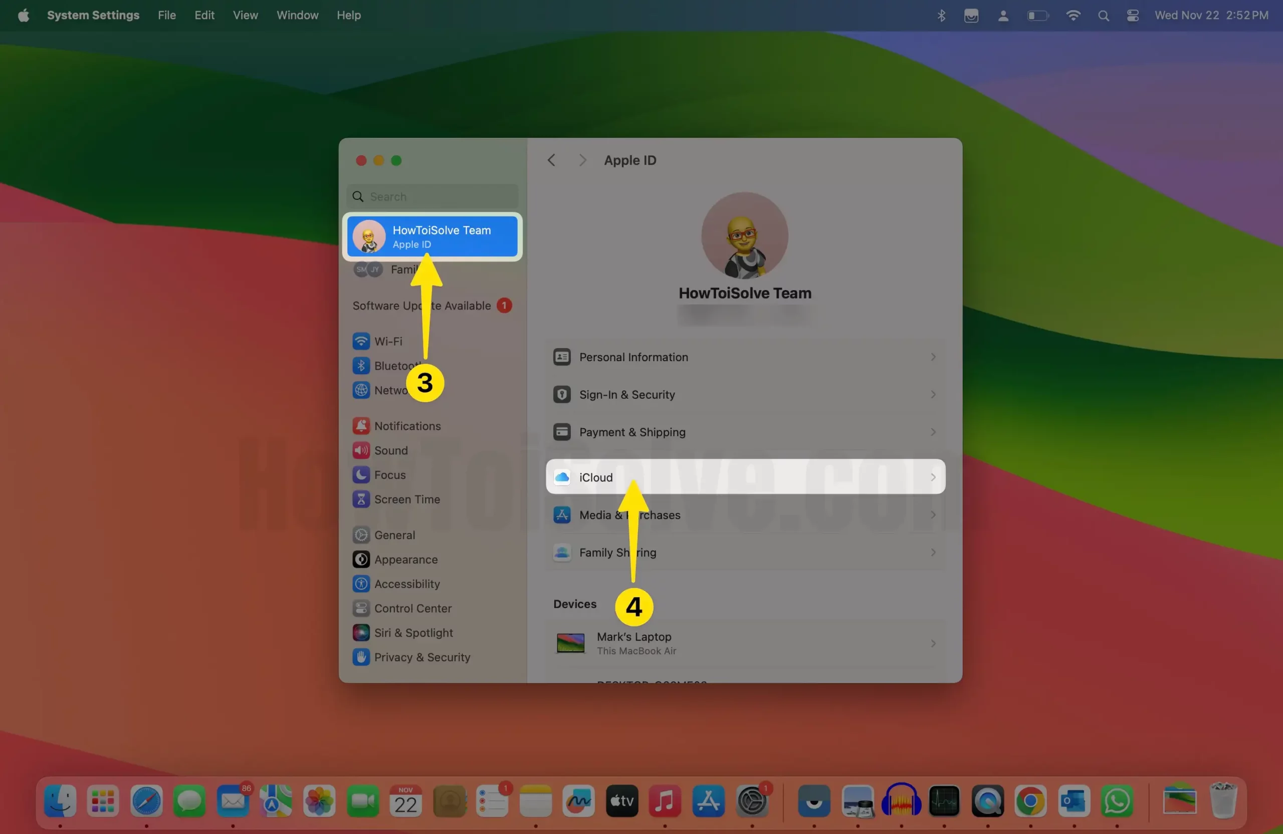 Click on apple id profile name select iCloud for mac
