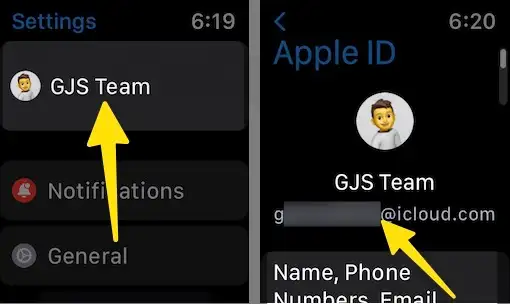 Click profile id check apple id in apple watch