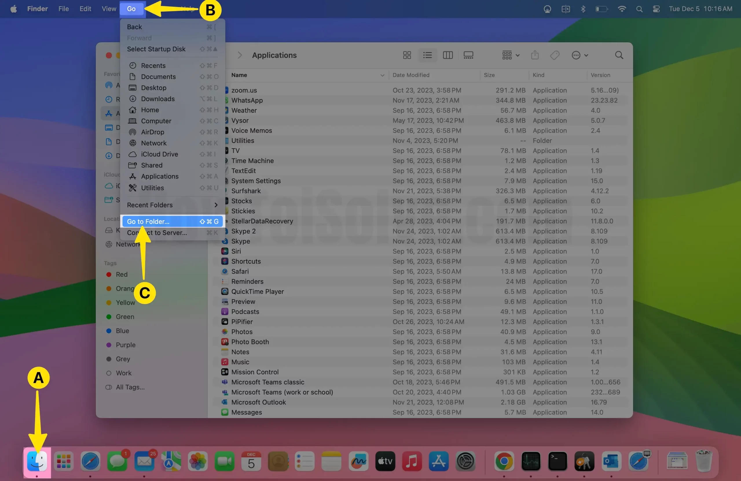 Launch Finder Select Go from Menu Tap Go to Folder on Mac