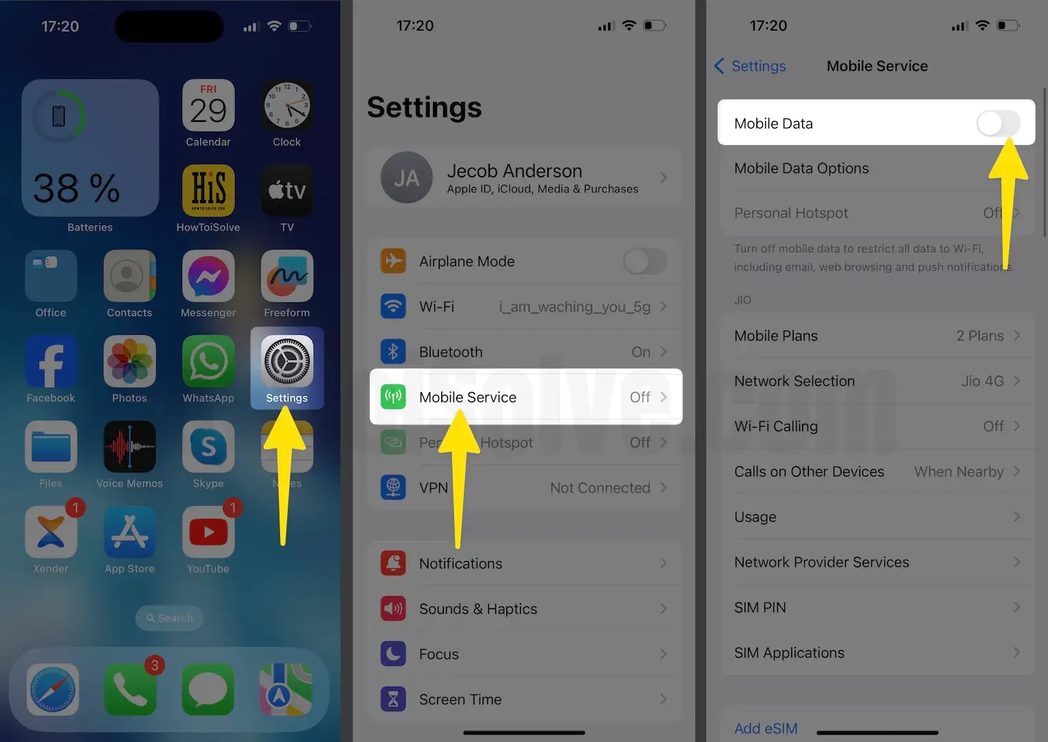 Launch the settings app tap mobile services turn off mobile data on iPhone