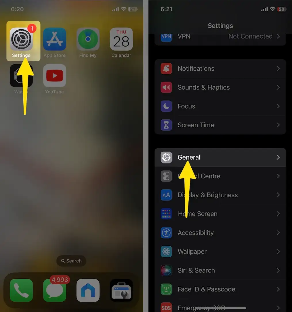 Launch the settings app tap on general tab on iPhone