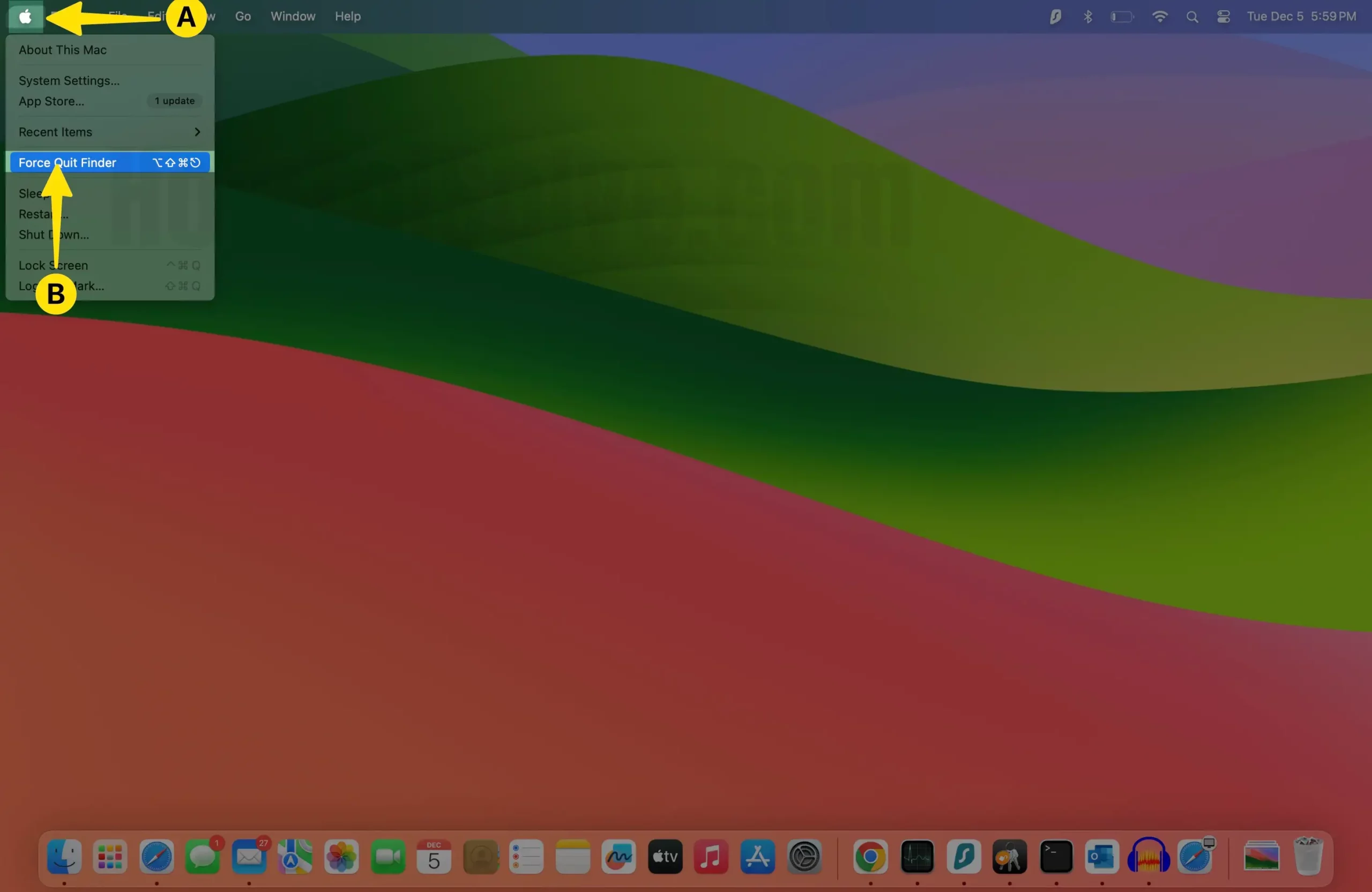 Open Apple Menu Select force quit on Mac