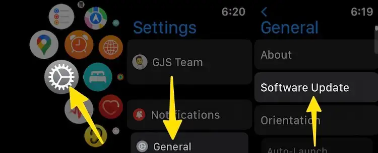 Open settings app tap on general tab click software update on apple watch