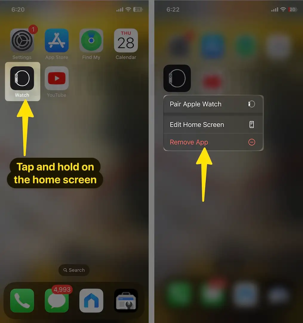 Tap and hold on the home screen click remove app on iPhone