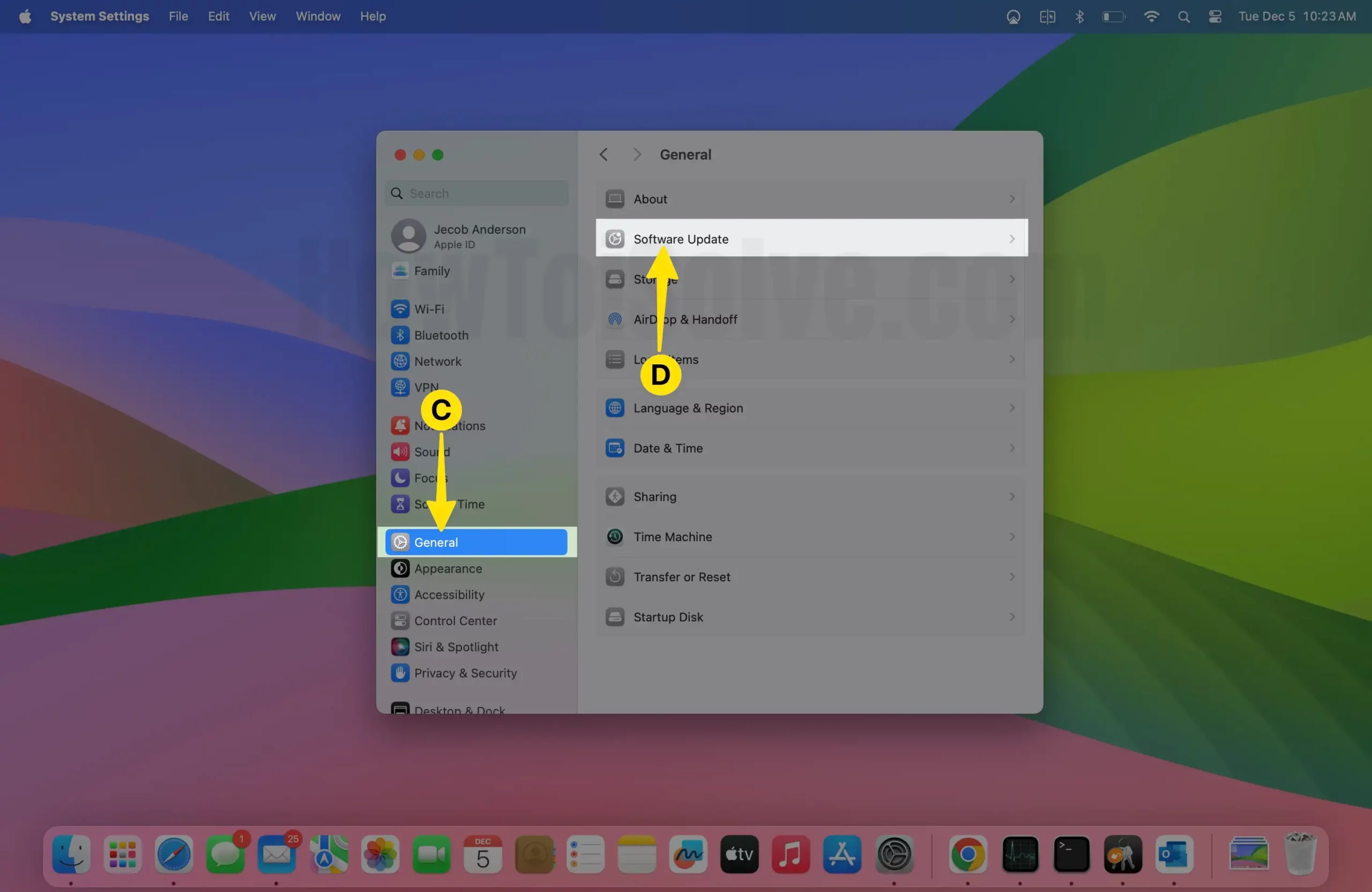 Select General Option Tap Software Update on Mac
