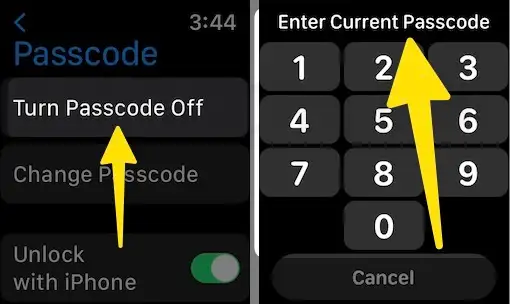 Turn passcode off enter current passcode on apple watch