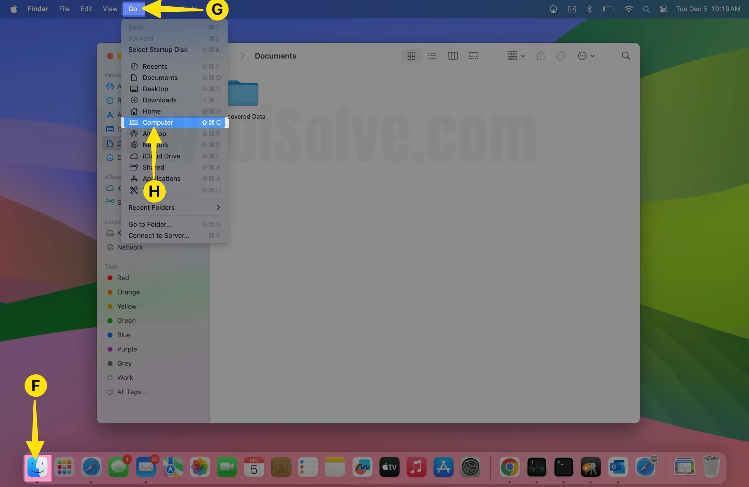 Launch Finder Click Go from Menu Select Computer on Mac