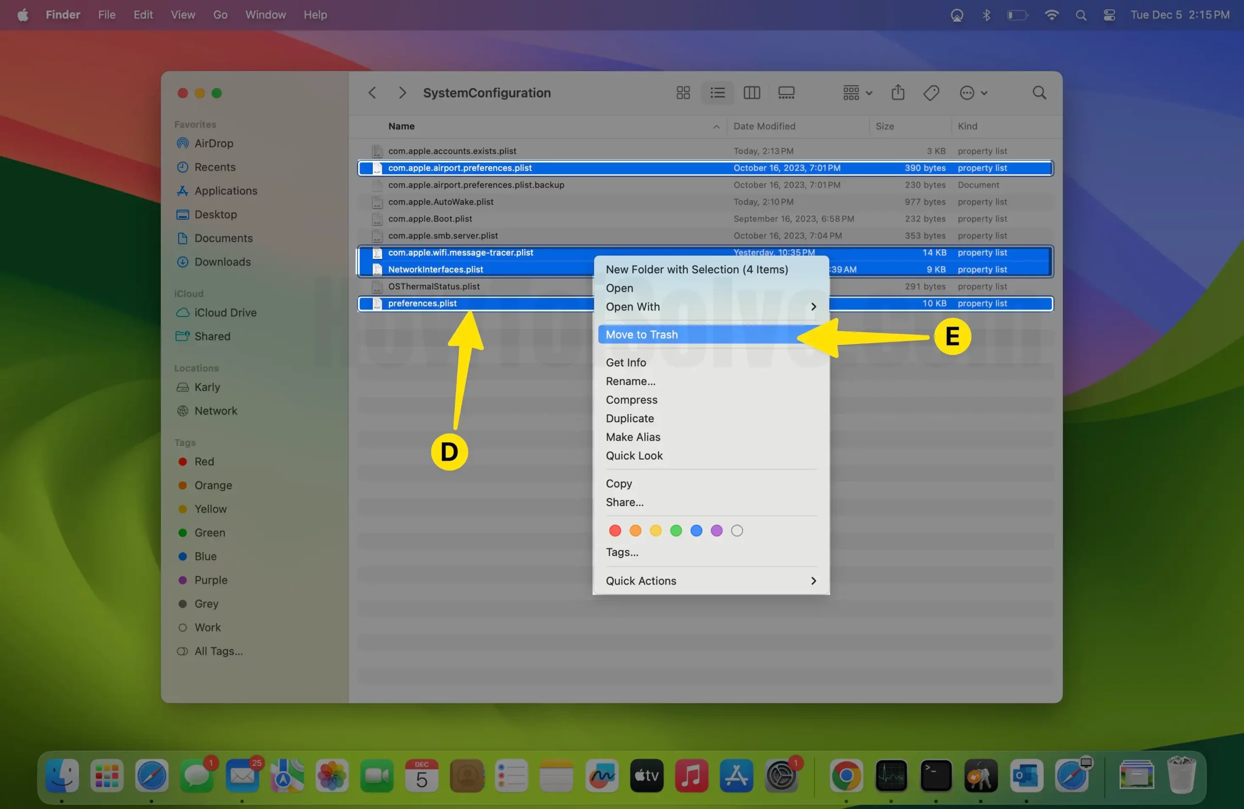 Select Files Tap on Move to Trash on Mac