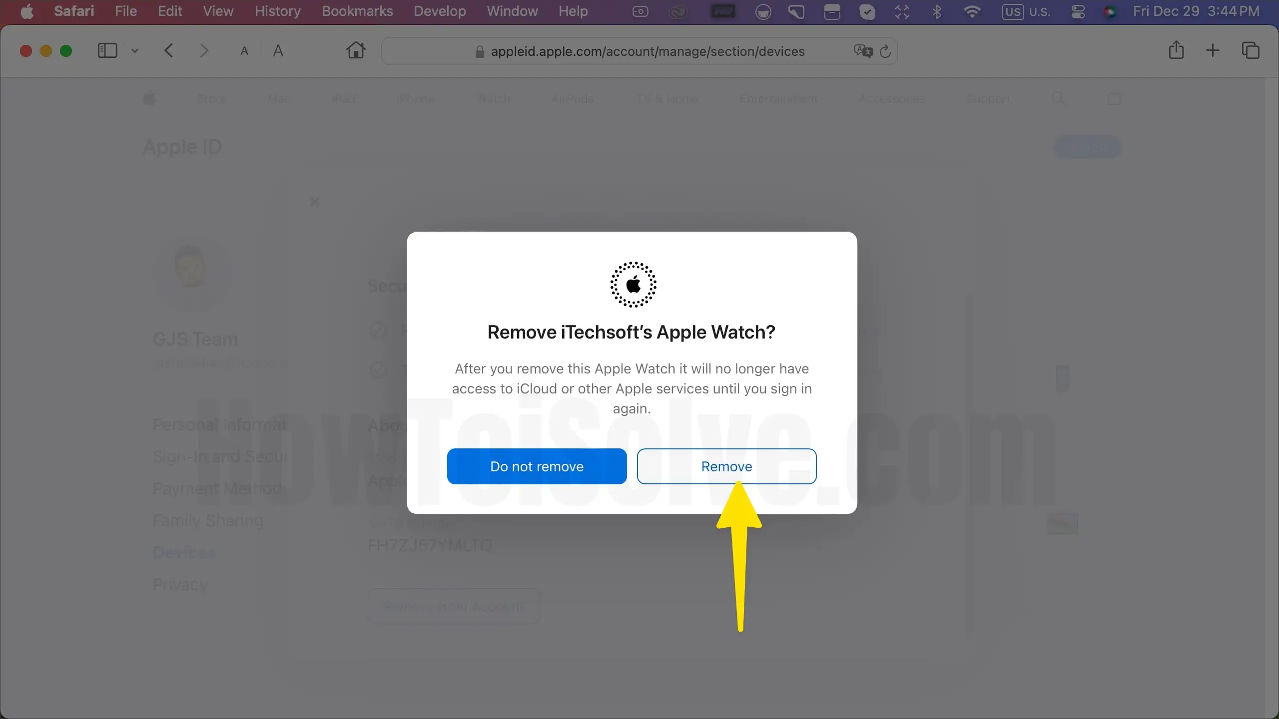 Choose the remove apple watch on mac