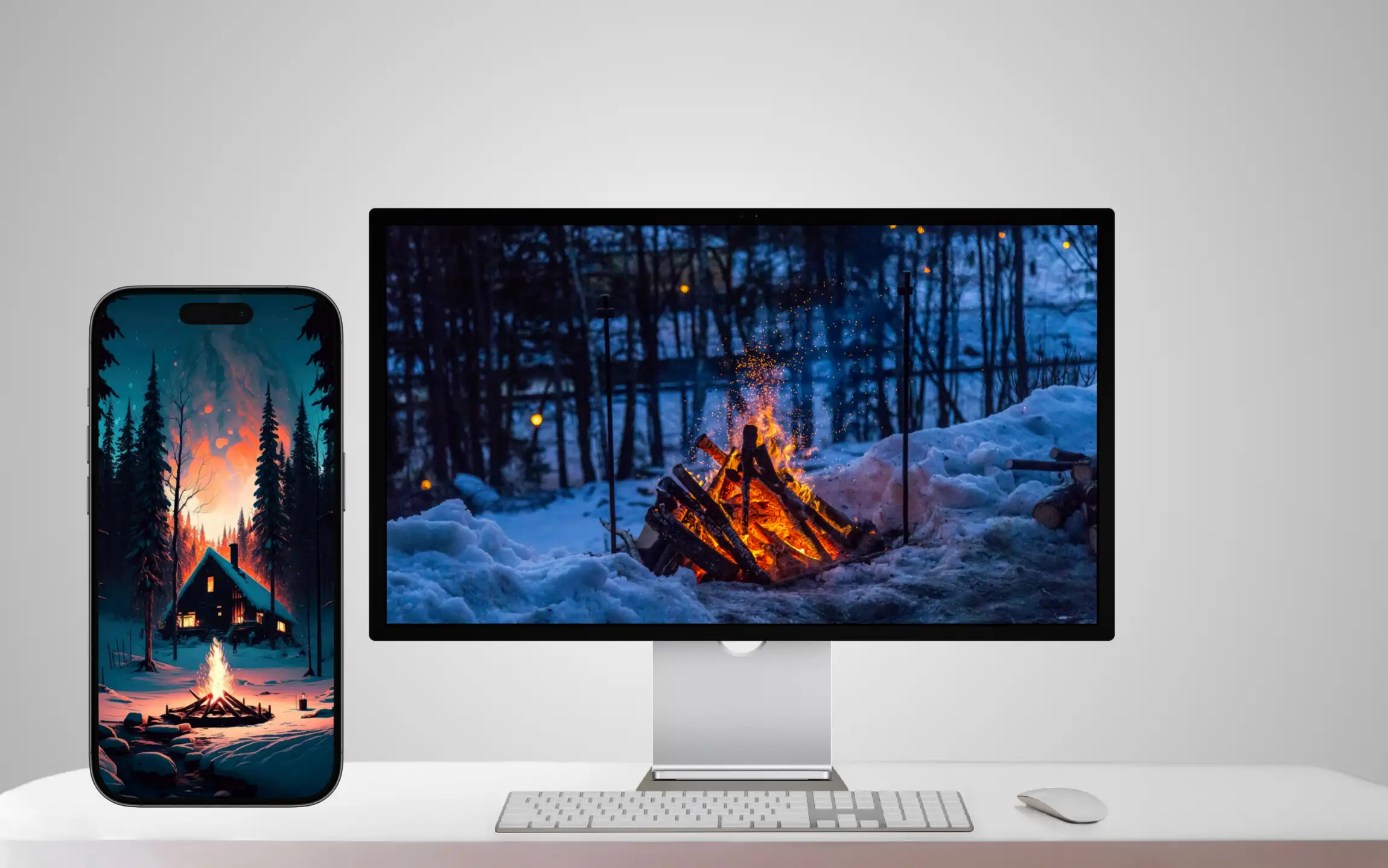 Camp fire winter wallpaper for iPhone and Macbook