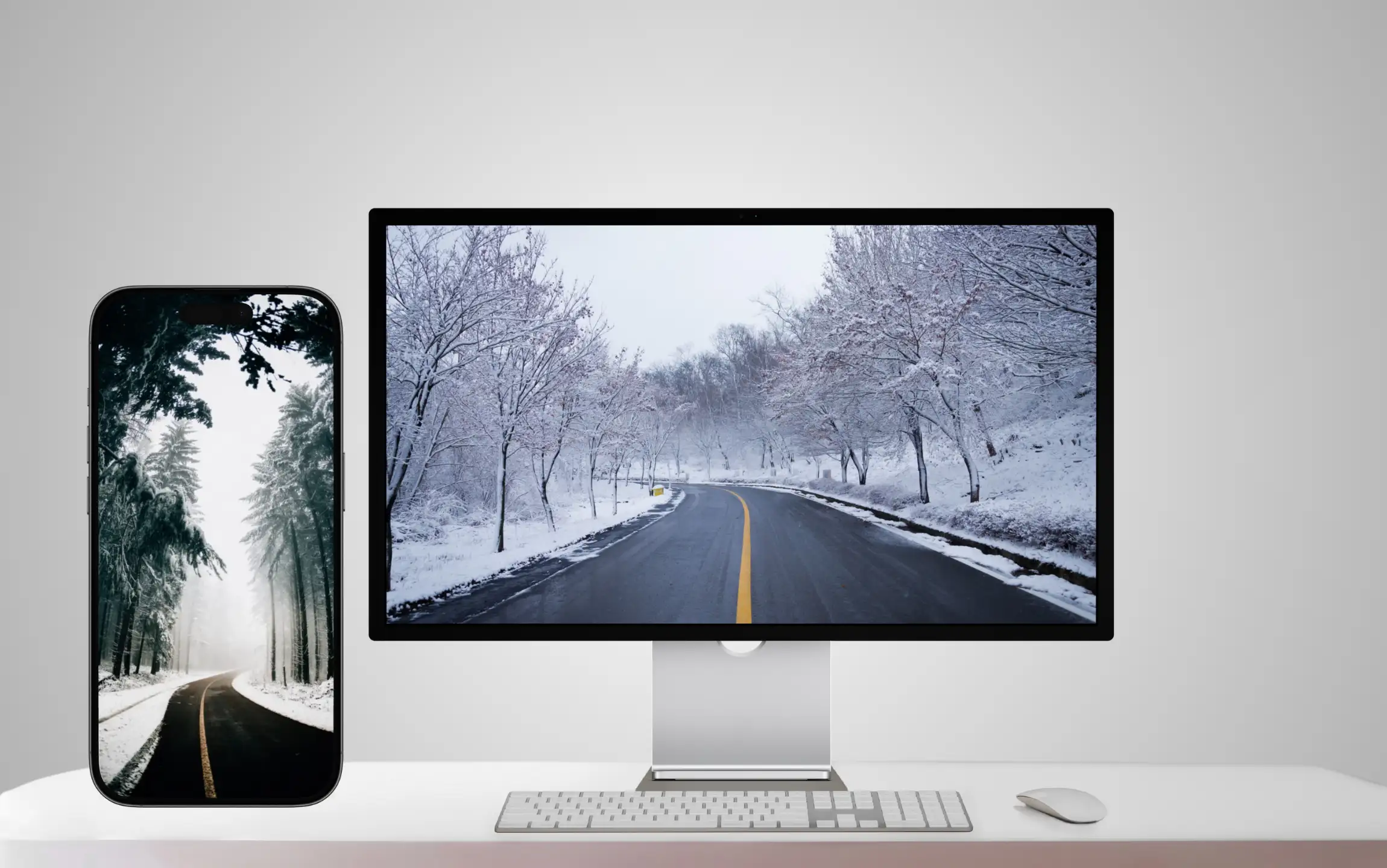 Road winter wallpaper for iPhone and Macbook