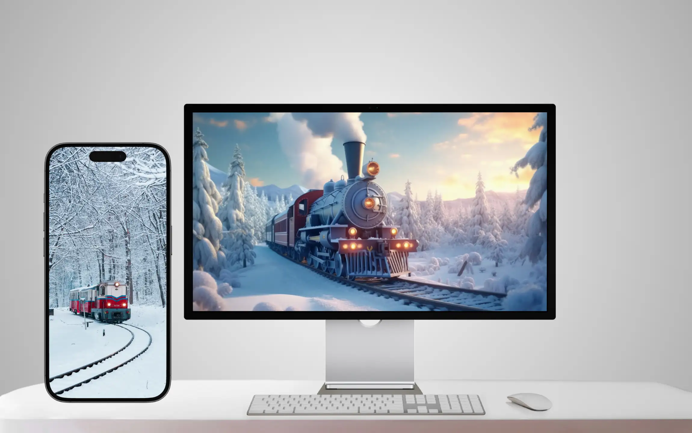 Stream train winter wallpaper for iPhone and Macbook