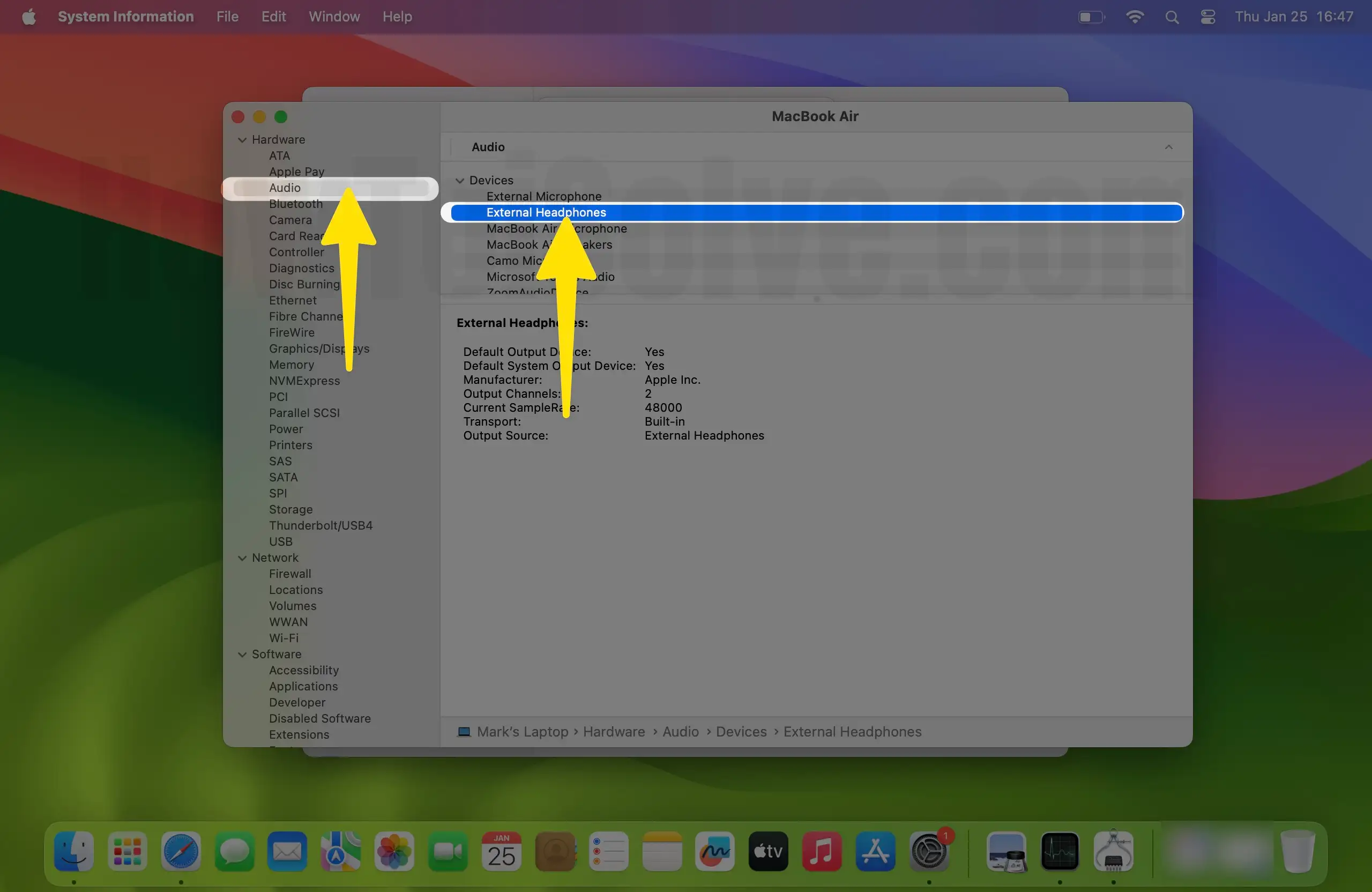 Click audio select external headphones on mac