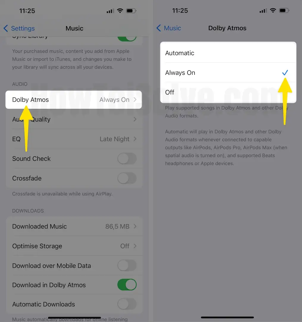 Tap on Dolby Atmos Choose Always on option on iPhone