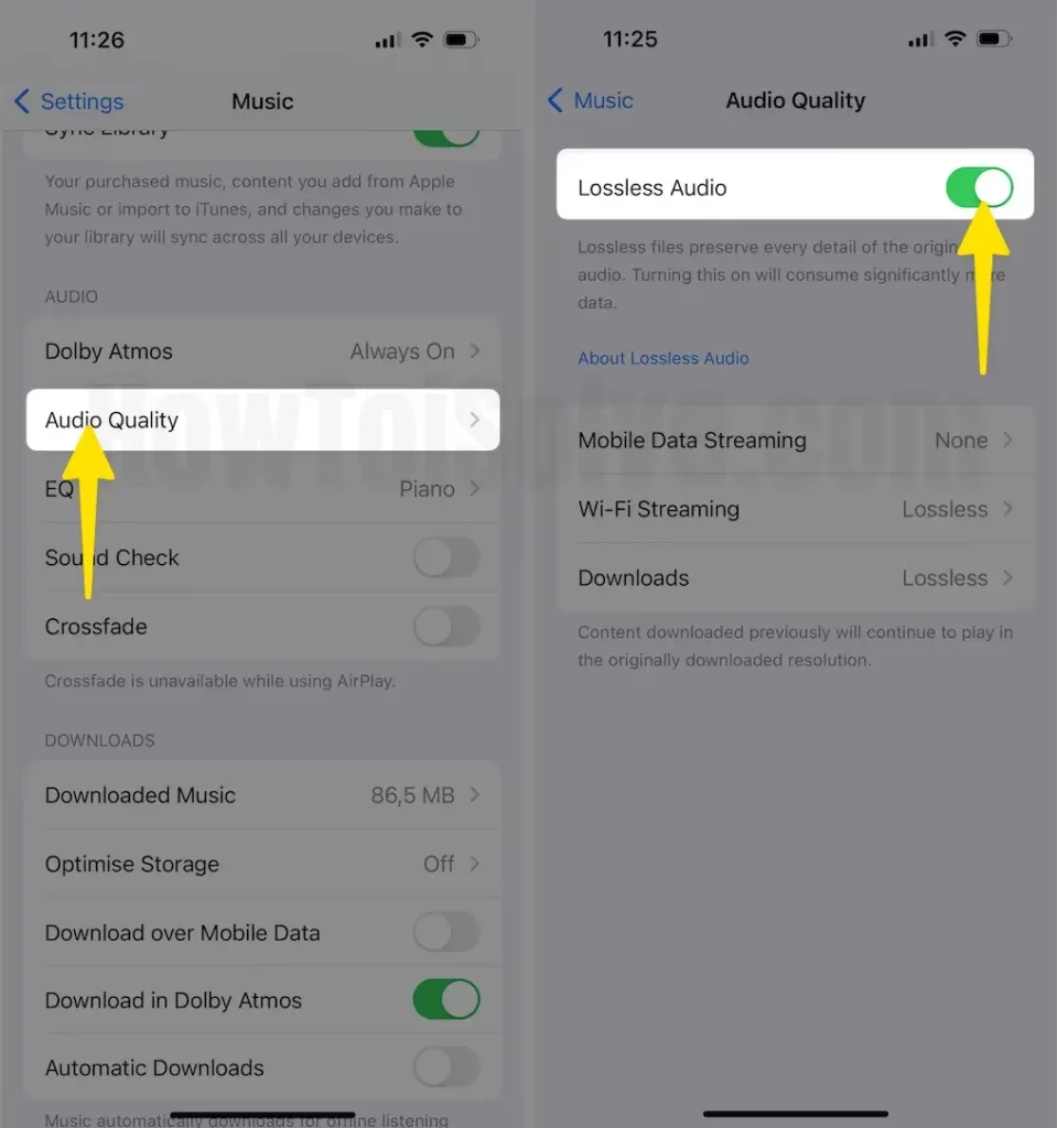 Tap on Audio Quality Enable Lossless Audio on iPhone