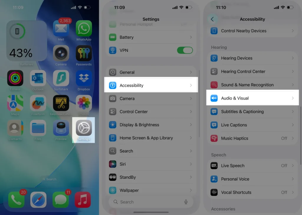 Audio Visual Settings for Background Sound Timer on iPhone