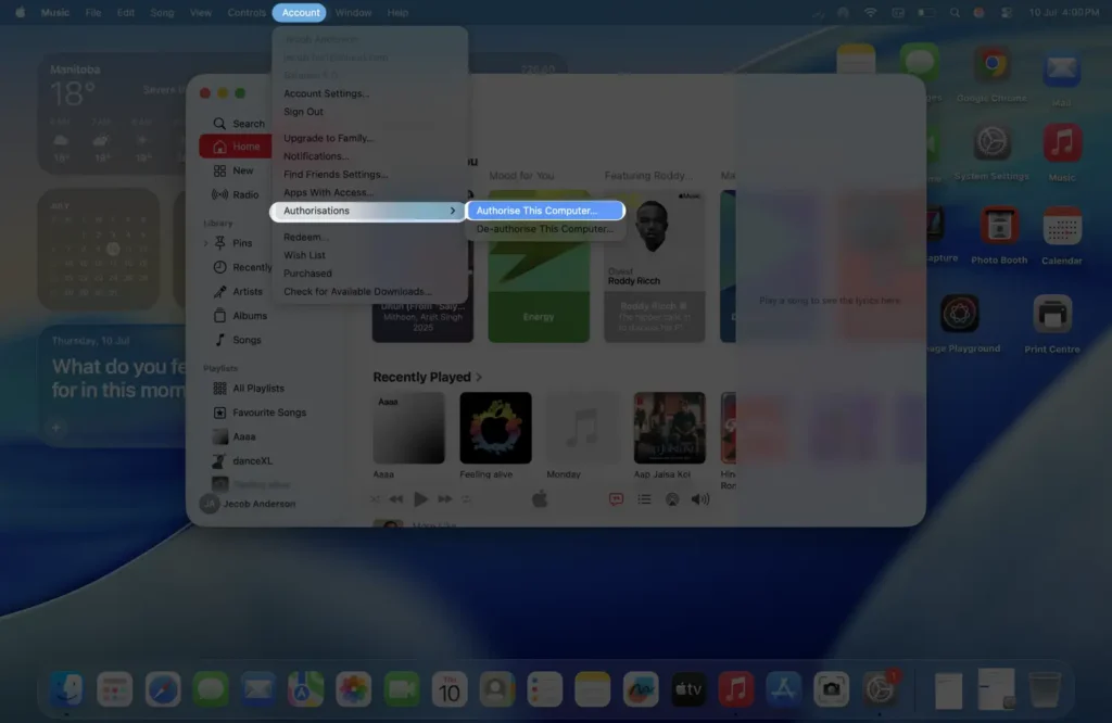 Authorise This Computer for Apple Music on Mac