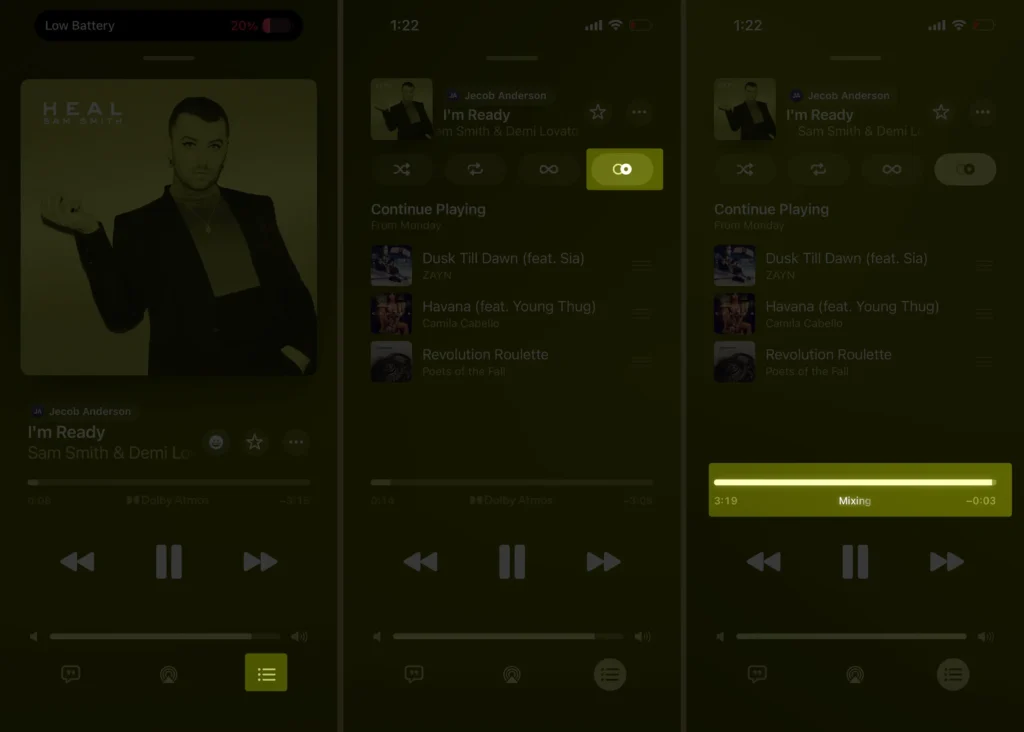 Automix playing screen in apple music Playlist on iPhone