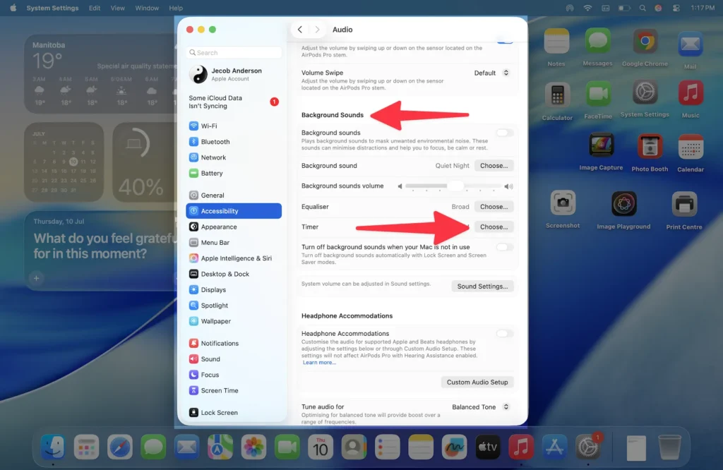Background Sounds Settings in MacOS