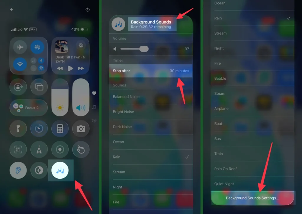 Check Background Sound Timer in control center