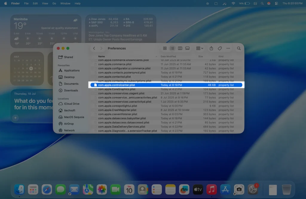 Delete Control Center Plist file on MacBook
