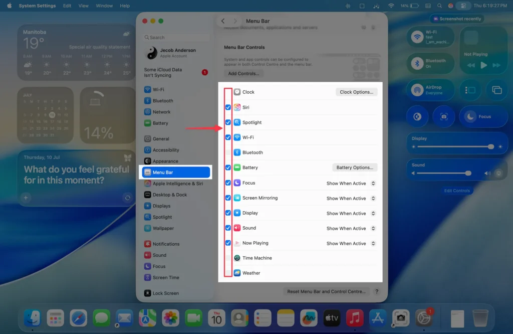 Manually Show icon in menu bar on Mac