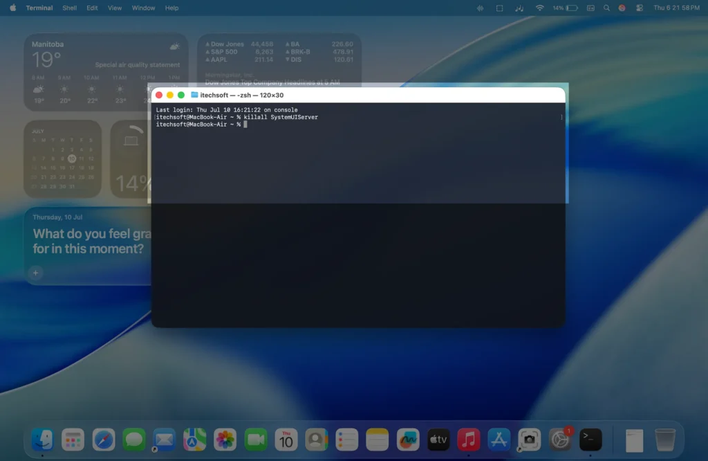 Reset SystemUI on Mac using Terminal command - Refresh control center