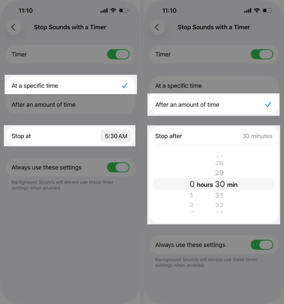 Set Timer for Background Sound on iPhone